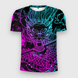 Футболка спортивная мужская НЕОНОВЫЕ ДРАКОНЫ NEON DRAGON БРЫЗГИ КРАСОК, цвет: 3D-принт