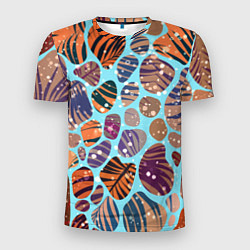 Мужская спорт-футболка Разноцветные камушки, цветной песок, пальмовые лис