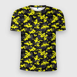 Футболка спортивная мужская Камуфляж Пиксельный Чёрно-Жёлтый, цвет: 3D-принт