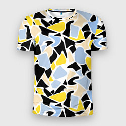 Футболка спортивная мужская Абстрактный узор в желто-голубых тонах на черном ф, цвет: 3D-принт