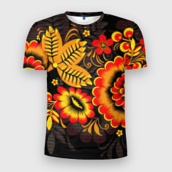 Мужская спорт-футболка Хохломская Роспись Цветы На Тёмном Фоне