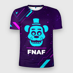 Футболка спортивная мужская Символ FNAF в неоновых цветах на темном фоне, цвет: 3D-принт