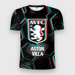 Футболка спортивная мужская Aston Villa FC в стиле Glitch на темном фоне, цвет: 3D-принт