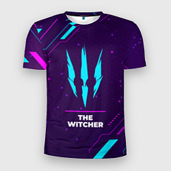 Футболка спортивная мужская Символ The Witcher в неоновых цветах на темном фон, цвет: 3D-принт