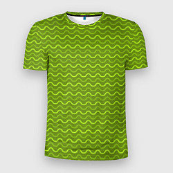 Мужская спорт-футболка Зеленые светлые и темные волнистые полосы