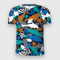 Мужская спорт-футболка Акула и другие обитатели океана