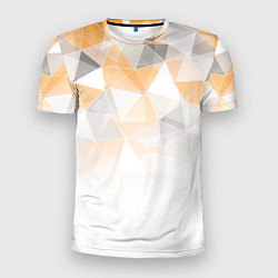 Футболка спортивная мужская Однотонный белый и желто-серый геометрический, цвет: 3D-принт