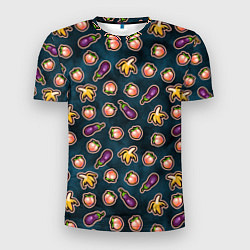 Мужская спорт-футболка Баклажаны персики бананы паттерн