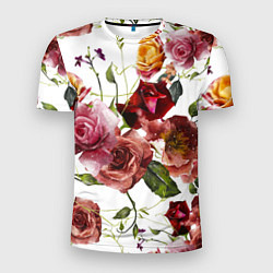 Мужская спорт-футболка Цветы Нарисованные Красные и Розовые Розы