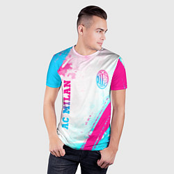 Футболка спортивная мужская AC Milan neon gradient style: символ и надпись вер, цвет: 3D-принт — фото 2