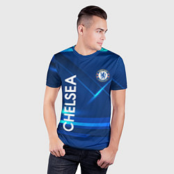 Футболка спортивная мужская Chelsea Синяя абстракция, цвет: 3D-принт — фото 2