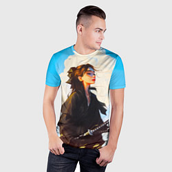 Футболка спортивная мужская Девушка самурай и облака, цвет: 3D-принт — фото 2