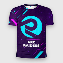Футболка спортивная мужская Символ ARC Raiders в неоновых цветах на темном фон, цвет: 3D-принт