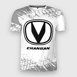 Футболка спортивная мужская Changan speed на светлом фоне со следами шин, цвет: 3D-принт