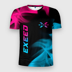 Футболка спортивная мужская Exeed - neon gradient: символ и надпись вертикальн, цвет: 3D-принт