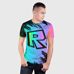 Футболка спортивная мужская Roblox neon logo, цвет: 3D-принт — фото 2