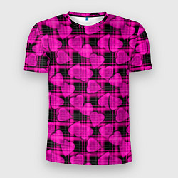 Футболка спортивная мужская Black and pink hearts pattern on checkered, цвет: 3D-принт