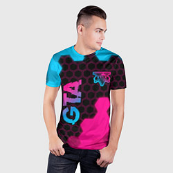 Футболка спортивная мужская GTA - neon gradient: надпись, символ, цвет: 3D-принт — фото 2