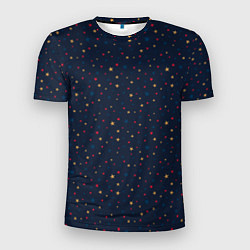 Мужская спорт-футболка Золотые, красные, синие звезды на темно синем
