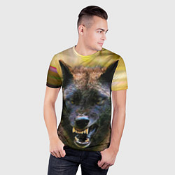 Футболка спортивная мужская Оскал чёрного волка, цвет: 3D-принт — фото 2