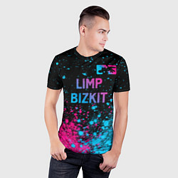 Футболка спортивная мужская Limp Bizkit - neon gradient: символ сверху, цвет: 3D-принт — фото 2