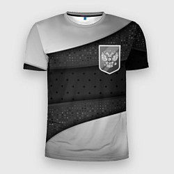 Мужская спорт-футболка Черно-белый герб России