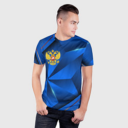 Футболка спортивная мужская Герб РФ на синем объемном фоне, цвет: 3D-принт — фото 2