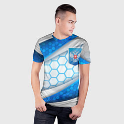 Футболка спортивная мужская Синий герб России на объемном фоне, цвет: 3D-принт — фото 2