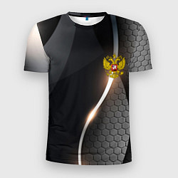 Мужская спорт-футболка Герб РФ киберпанк