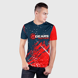 Футболка спортивная мужская Gears of War - бела-красная текстура, цвет: 3D-принт — фото 2