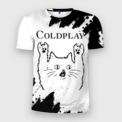 Футболка спортивная мужская Coldplay рок кот на светлом фоне, цвет: 3D-принт