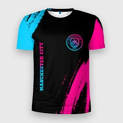 Футболка спортивная мужская Manchester City - neon gradient: надпись, символ, цвет: 3D-принт