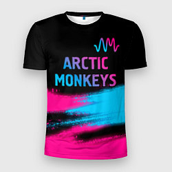 Футболка спортивная мужская Arctic Monkeys - neon gradient: символ сверху, цвет: 3D-принт