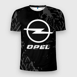 Футболка спортивная мужская Opel speed на темном фоне со следами шин, цвет: 3D-принт