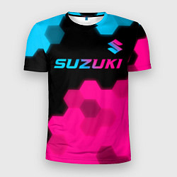 Футболка спортивная мужская Suzuki - neon gradient: символ сверху, цвет: 3D-принт