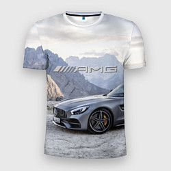 Футболка спортивная мужская Mercedes AMG V8 Biturbo cabriolet - mountains, цвет: 3D-принт