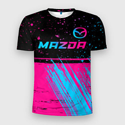 Футболка спортивная мужская Mazda - neon gradient: символ сверху, цвет: 3D-принт