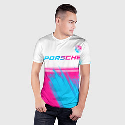 Футболка спортивная мужская Porsche neon gradient style: символ сверху, цвет: 3D-принт — фото 2
