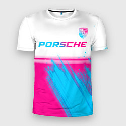 Футболка спортивная мужская Porsche neon gradient style: символ сверху, цвет: 3D-принт