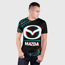 Футболка спортивная мужская Значок Mazda в стиле glitch на темном фоне, цвет: 3D-принт — фото 2