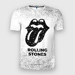 Мужская спорт-футболка Rolling Stones с потертостями на светлом фоне