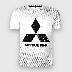 Футболка спортивная мужская Mitsubishi с потертостями на светлом фоне, цвет: 3D-принт