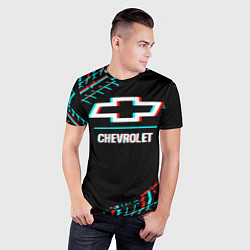 Футболка спортивная мужская Значок Chevrolet в стиле glitch на темном фоне, цвет: 3D-принт — фото 2