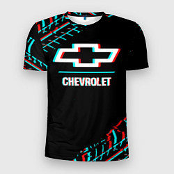 Футболка спортивная мужская Значок Chevrolet в стиле glitch на темном фоне, цвет: 3D-принт