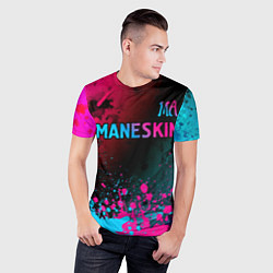 Футболка спортивная мужская Maneskin - neon gradient: символ сверху, цвет: 3D-принт — фото 2
