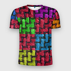 Мужская спорт-футболка Грубая вязка - цветная клетка - fashion 2044