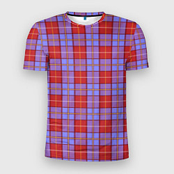 Мужская спорт-футболка Ткань Шотландка красно-синяя