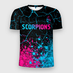 Мужская спорт-футболка Scorpions - neon gradient: символ сверху