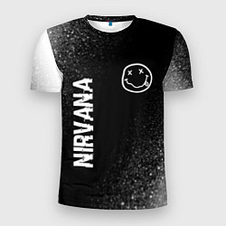 Футболка спортивная мужская Nirvana glitch на темном фоне: надпись, символ, цвет: 3D-принт