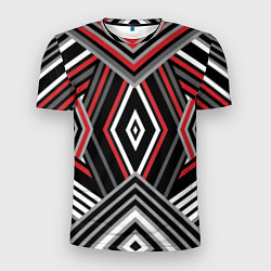 Футболка спортивная мужская Геометрический узор с серыми черными и красными по, цвет: 3D-принт